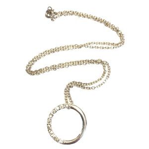 Vintage Y2K RMN Rhinestone & Silver Tone Circular Pendant & Chain Prom